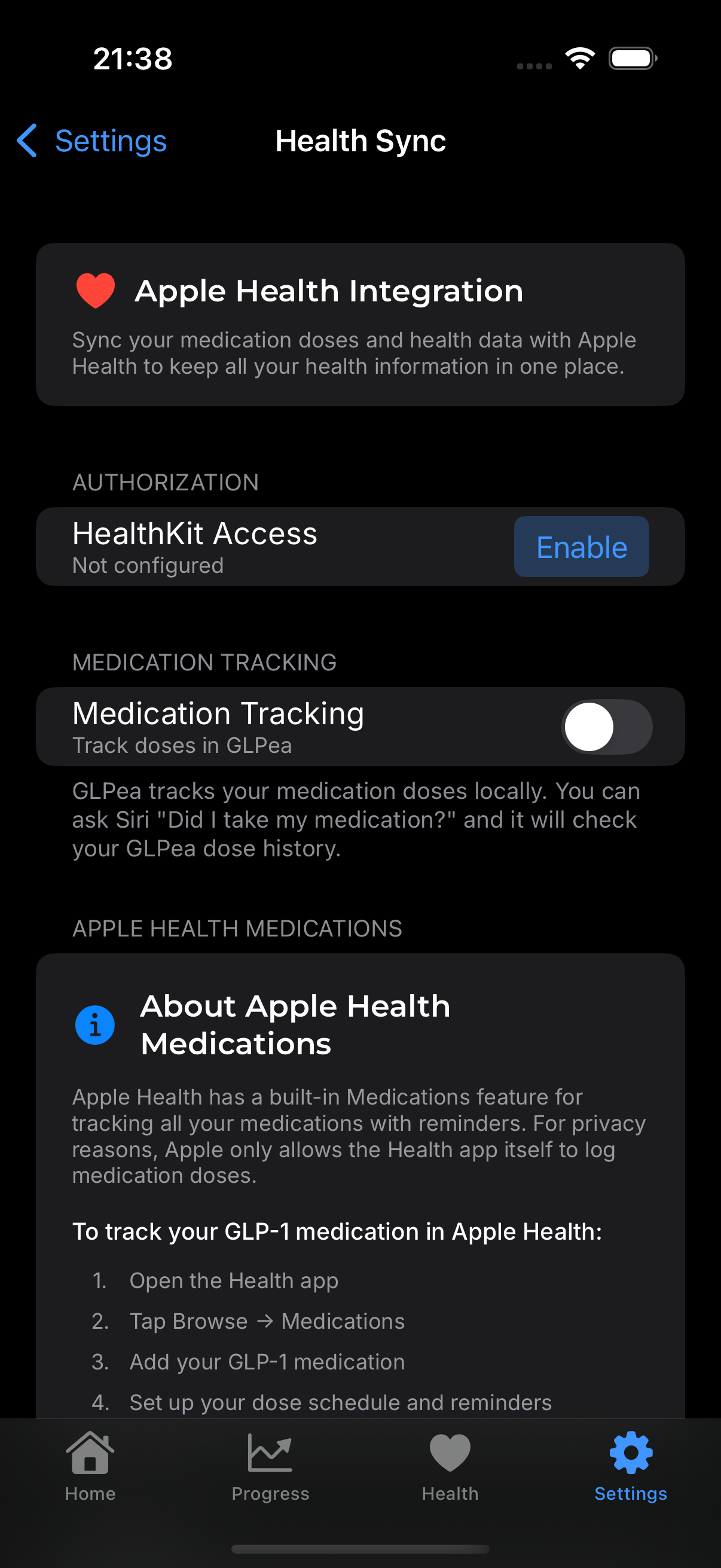 Health Sync Settings